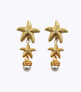 Double Starfish & Pearl Earrings