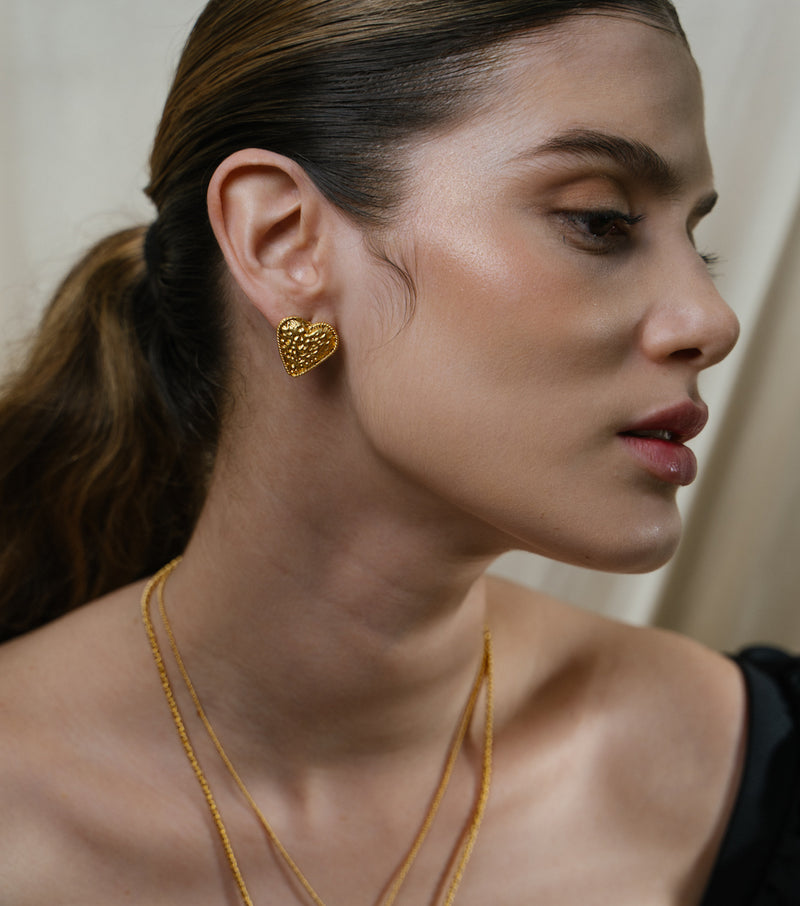 Gold Heart Large Earrings